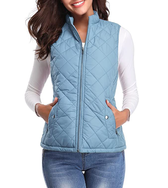 "Dames lichtgewicht gequilt ritsvest, stijlvol design met functionele zakken, perfect voor overgangsseizoenen."