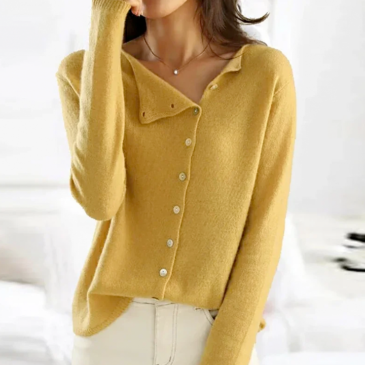 "Dames Luxe Kasjmier Pullover met Asymmetrische Knoopdetails, veelzijdig en modieus in stijlvolle kleuren, elegantie voor elk