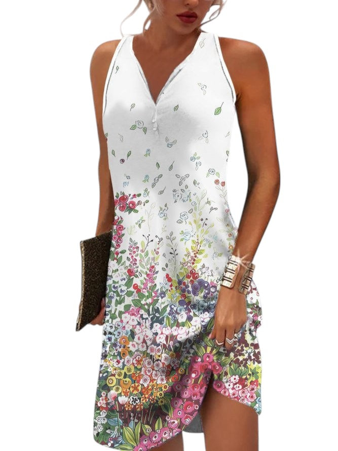 Feestelijke dames minijurk met unieke print, mouwloos, geschikt voor voorjaar en zomer.
