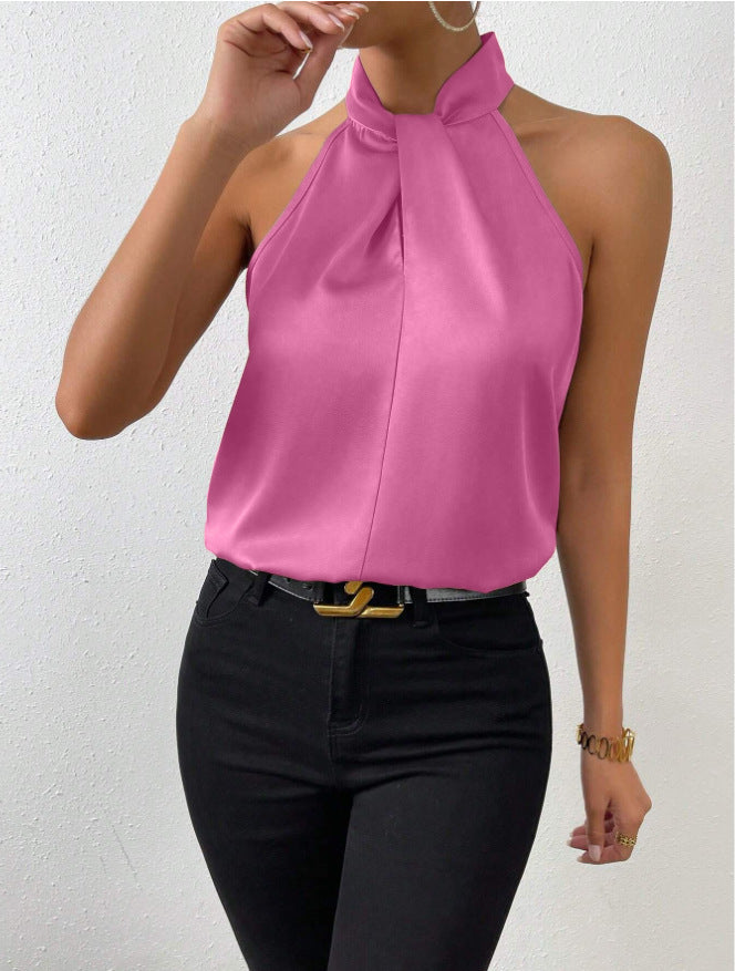 Haltertop voor dames, met elegante knoop, ideaal als zomertop of chique kantooroutfit.