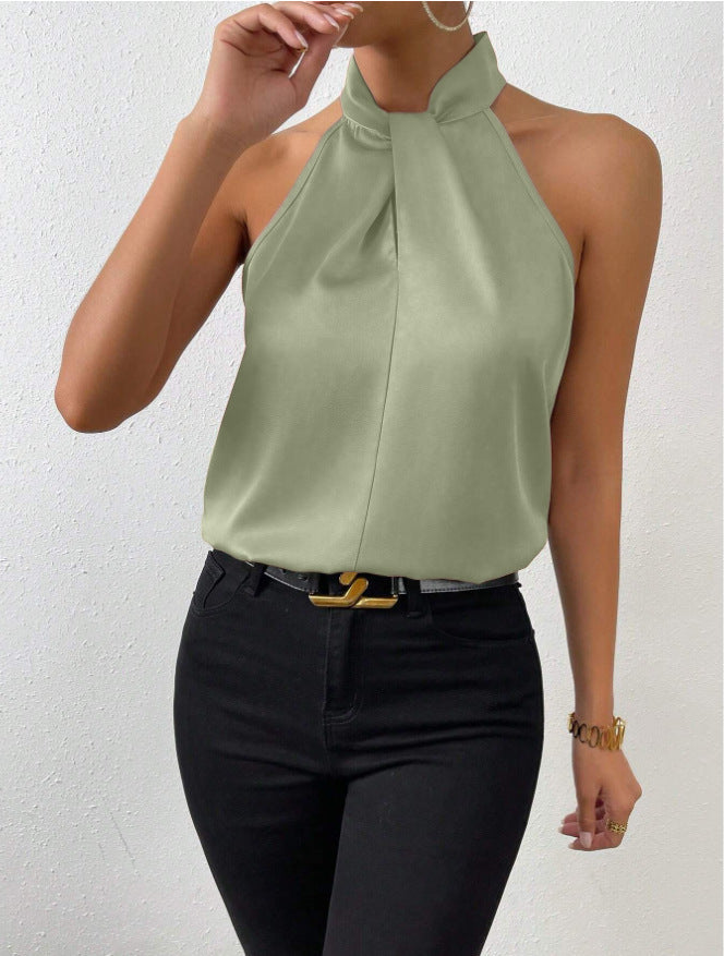 Dames zomertop met stijlvolle knoop, mouwloos haltermodel, casual chic en modieus.