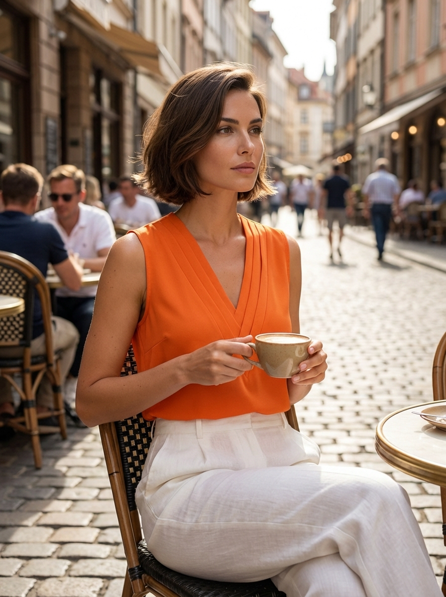Modieuze dames zomertop met stijlvolle V-hals en subtiele plooidetails voor een elegante uitstraling.