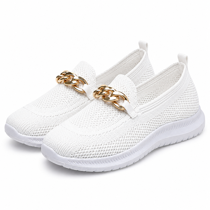 Comfortabele beige dames instappers, orthopedische sneakers voor dagelijks gebruik en voetondersteuning.