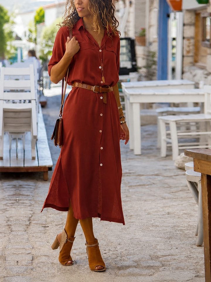 Chique dames overhemd midi jurk met riem; perfect voor een modieuze lente of zomer look.