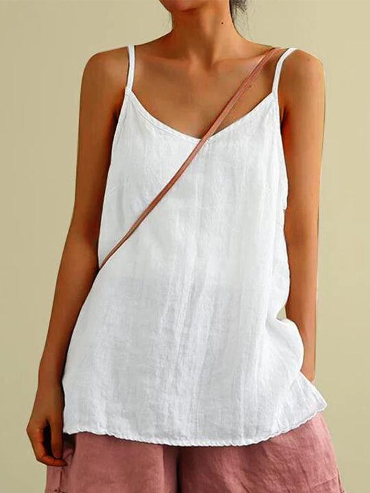 Dames oversized V-hals top met spaghettibandjes, comfortabel en elegant voor de zomer. Casual mouwloze top.