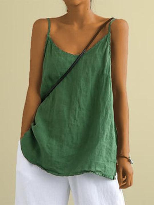 Casual mouwloze dames top met V-hals, oversized pasvorm en dunne spaghettibandjes voor zomers comfort.