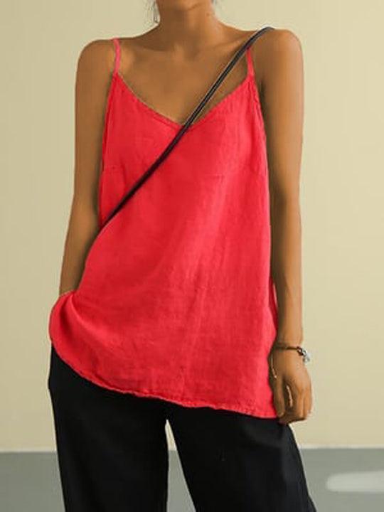 Comfortabele oversized tank top voor dames met diepe V-hals en fijne spaghettibandjes; ideaal voor zomer.