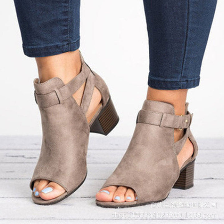 Elegante dames peep toe enkellaarsjes met moderne blokhak