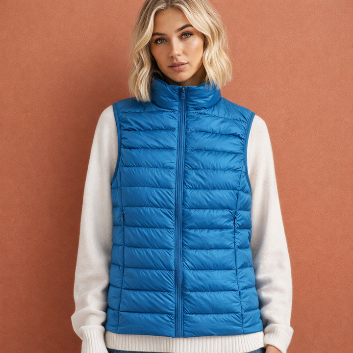 Warme dames mouwloze bodywarmer met ritssluiting, comfortabele winter- en herfst bovenkleding voor vrouwen.
