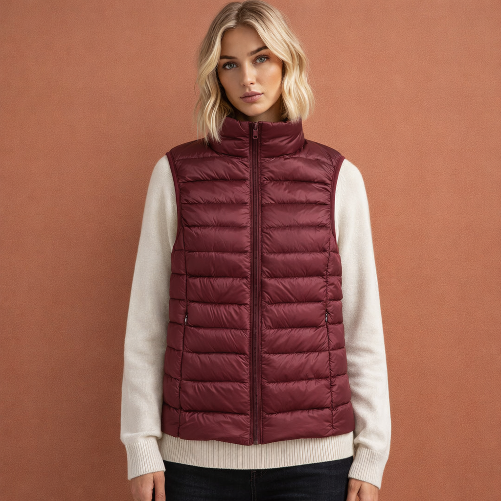 Heerlijk warme dames bodywarmer voor winter en herfst, mouwloos en met handige ritssluiting. Comfortabel.