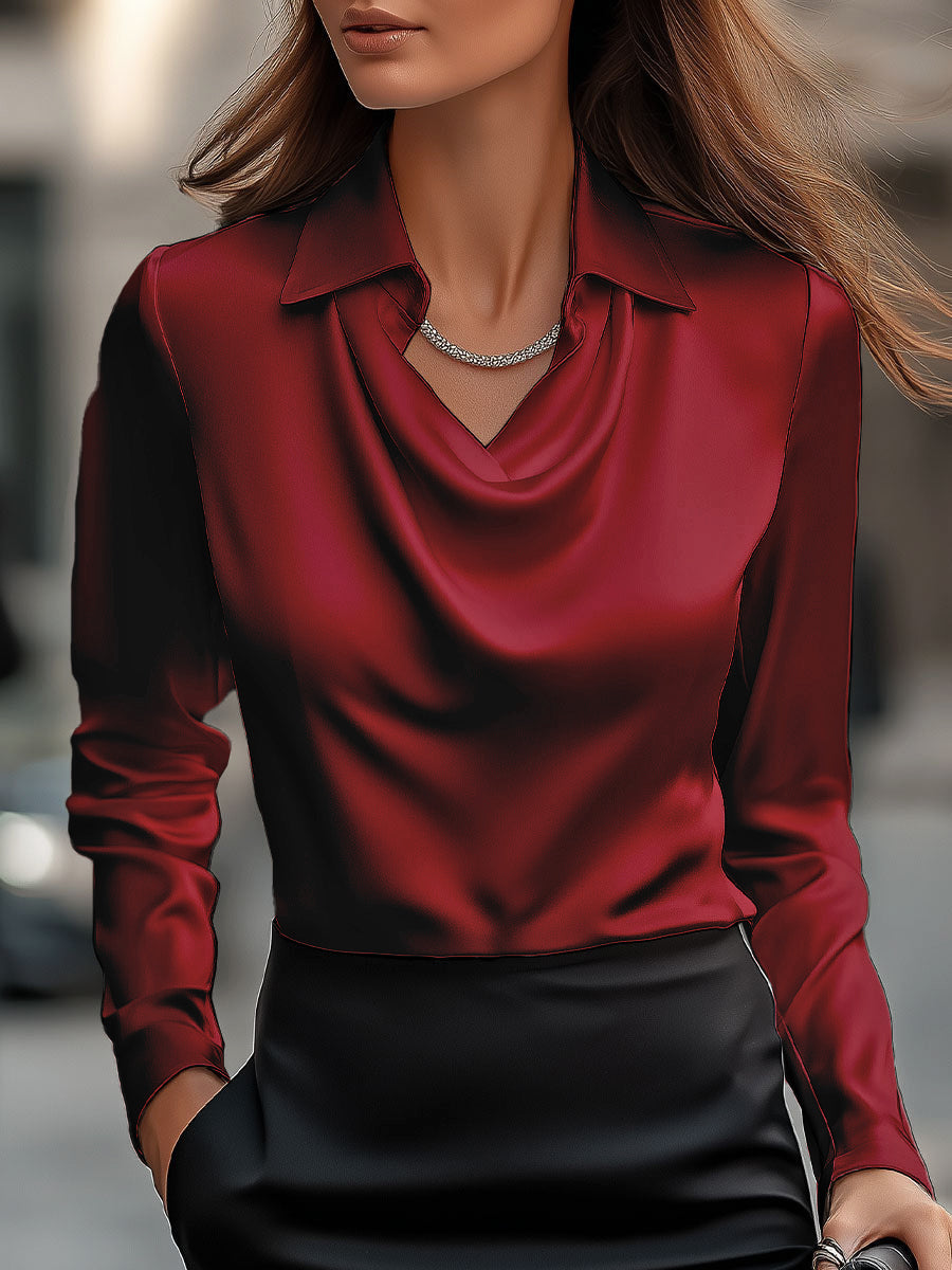 Modieuze lange mouwen blouse voor dames, watervalhals voor een elegante en trendy uitstraling.