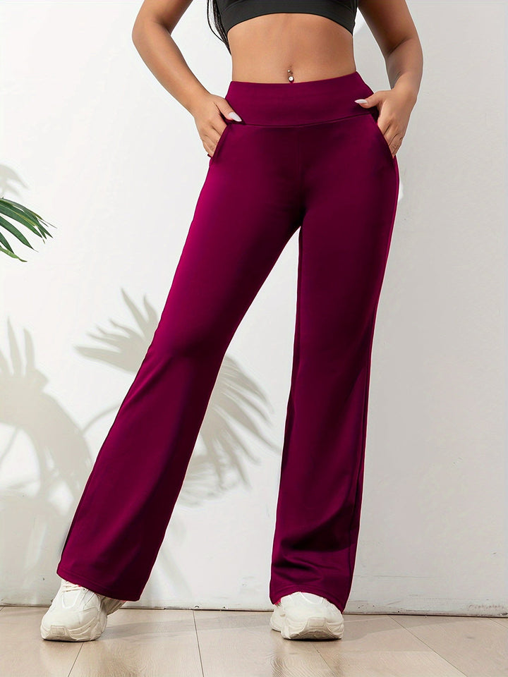 Elegante dames broek met hoge taille en flared pijpen. Comfortabel voor sport, yoga of dagelijks gebruik.