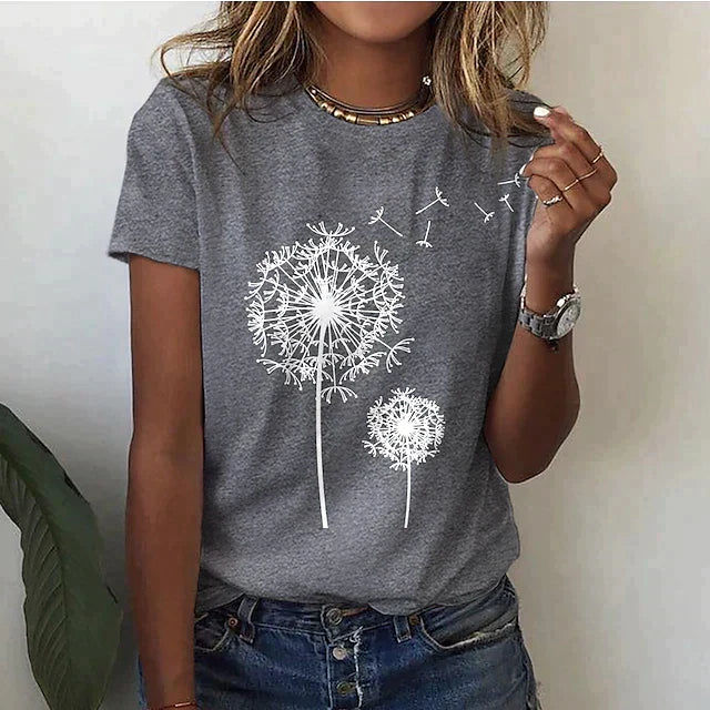 "Dames zomer t-shirt met korte mouw en ronde hals, elegante stijl, zacht materiaal, veelzijdige garderobe-item."