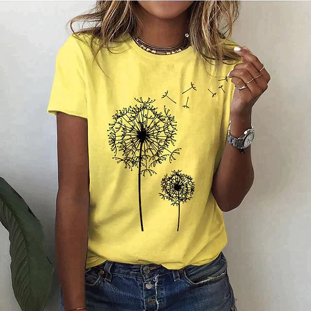 "Dames zomer t-shirt met korte mouw en ronde hals, elegante stijl, zacht materiaal, veelzijdige garderobe-item."