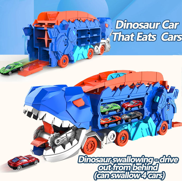 "Dino Stad Transporteur racebaan, kleurrijke vrachtwagen met transformeerbare onderdelen voor kinderplezier en creativiteit"