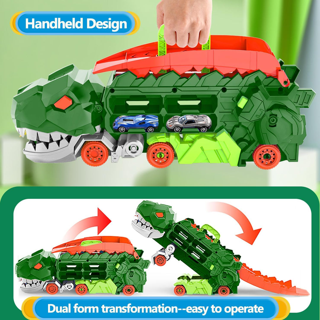 "Dino Stad Transporteur racebaan, kleurrijke vrachtwagen met transformeerbare onderdelen voor kinderplezier en creativiteit"