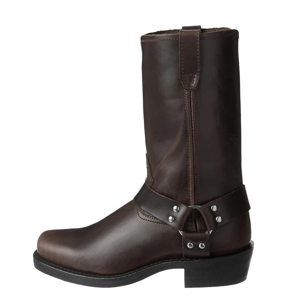 Elegante heren cowboy laarzen met meerdere gespriemen, mid-calf model, voor een stoere en stijlvolle uitstraling.