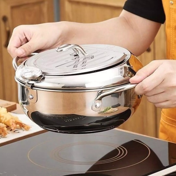 RVS friteuse met handgrepen en deksel voor knapperig frituren