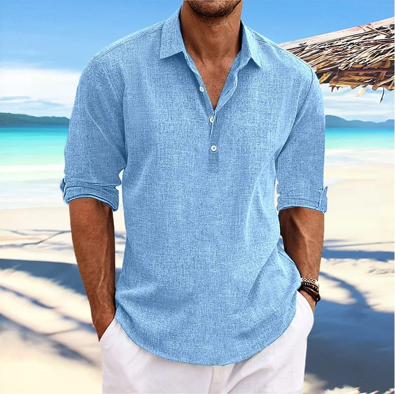 Herenshirt casual met lange mouwen, effen en comfortabel voor een ontspannen lente- of herfstlook.