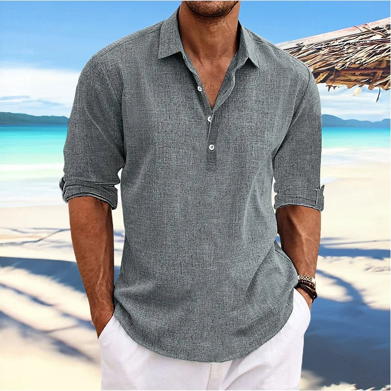 Ademend herenshirt met lange mouwen en knoopsluiting, perfect voor veelzijdige, comfortabele herenkleding.