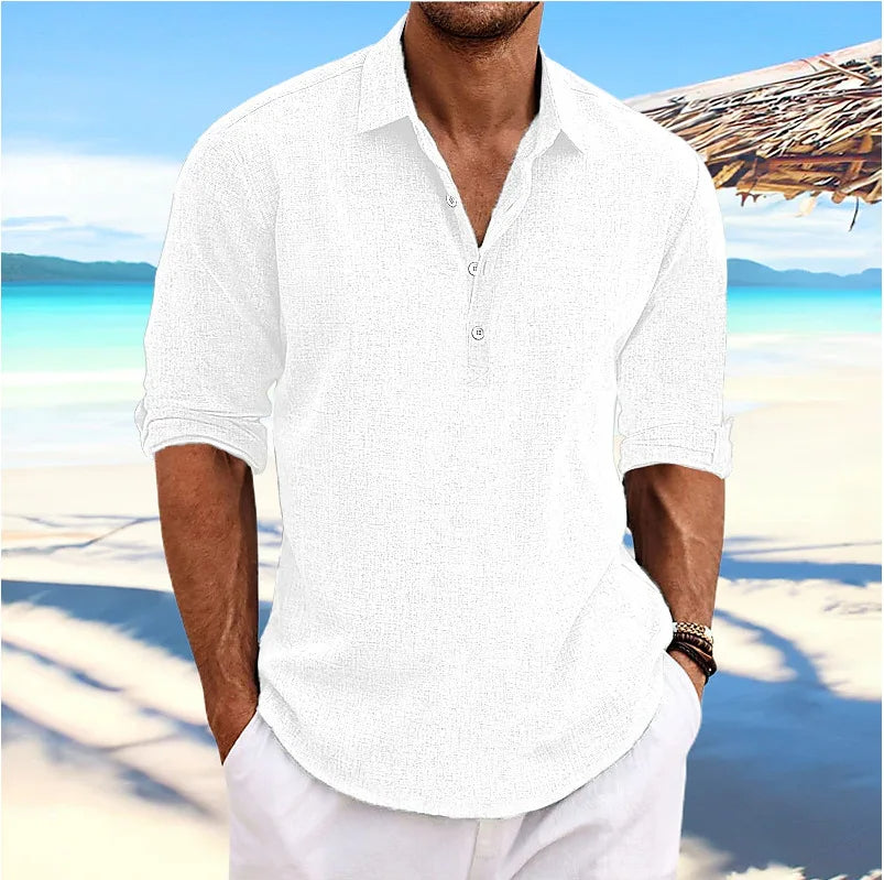Veelzijdig herenshirt met lange mouwen, effen design; comfortabel en ademend voor een ontspannen lente/herfst outfit.