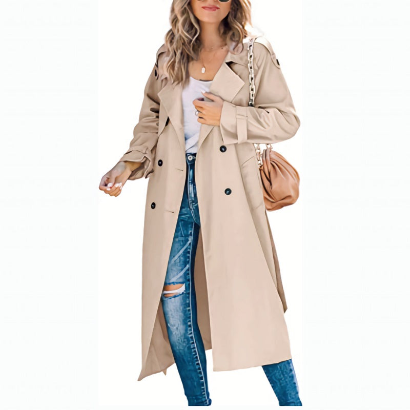 Veelzijdige dames trenchcoat, een modieuze lange tussenjas. Geschikt als bovenkleding voor zowel voorjaar als najaar.