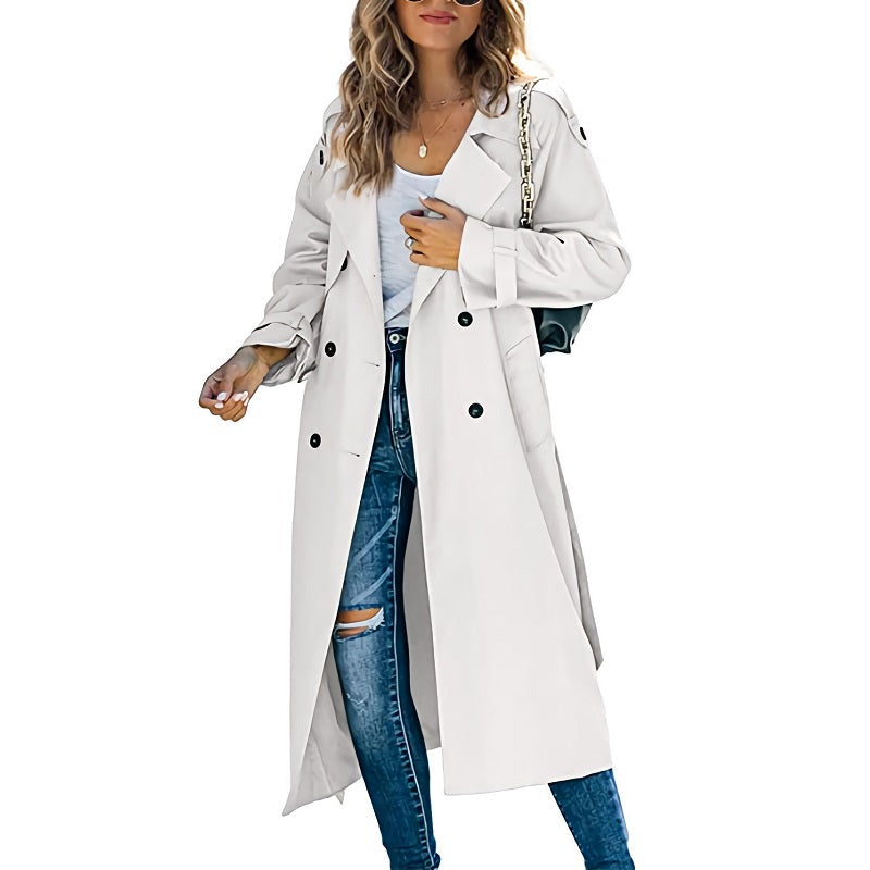 Elegante lange dames trenchcoat, perfecte tussenjas voor voorjaar en najaar. Stijlvolle bovenkleding voor modebewuste vrouwen.