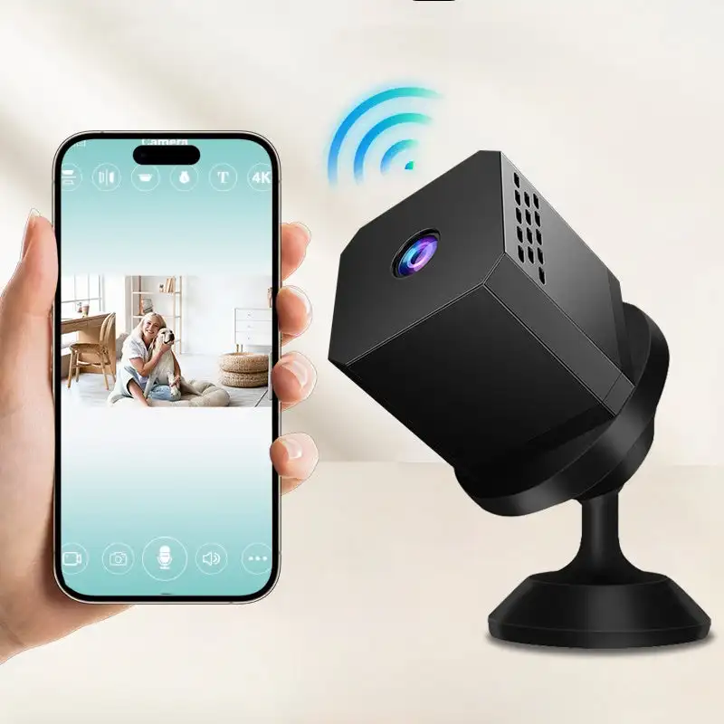Slimme draadloze camera voor huisbeveiliging buiten/binnen, werkt zonder wifi, inclusief nachtzicht en bewegingsdetectie.