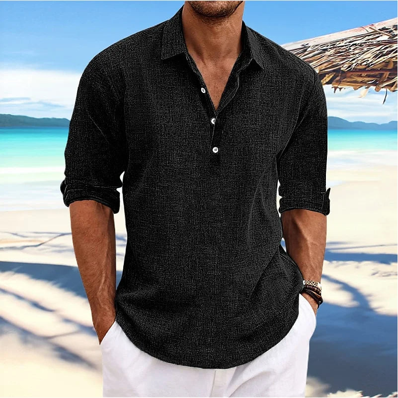 Trendy herenshirt met lange mouwen, effen kleur en ademend materiaal, perfect voor een casual en comfortabele look.