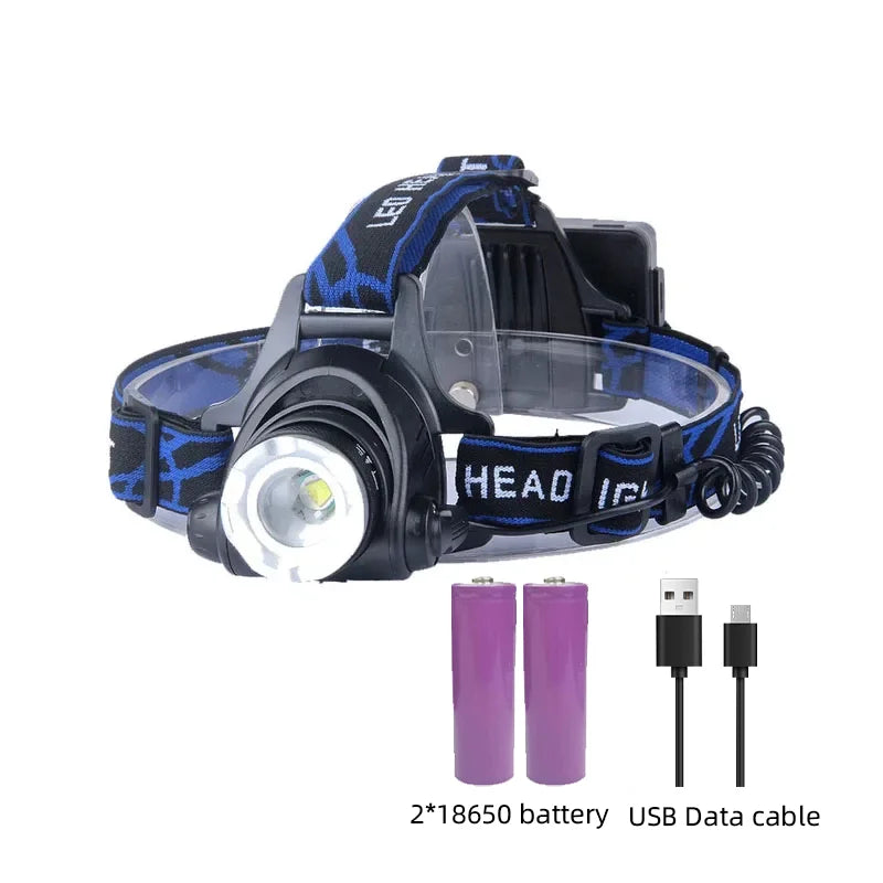 Oplaadbare led koplamp in actie tijdens outdoor sport en avontuur