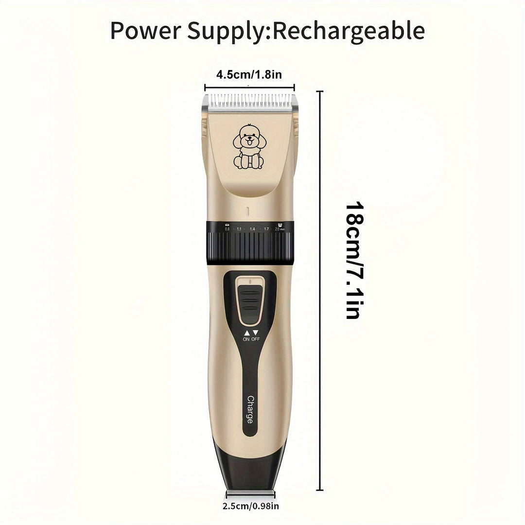 "Draadloze huisdiertrimmer met scherp keramisch mes, USB oplaadbaar, fluisterstil voor honden- en kattenverzorging."