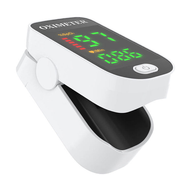 Zuurstof- en hartslagmeter, compact design, toont SpO2 en PR op helder display.