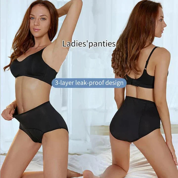 "Droog blijvend damesondergoed, naadloos en ademend, in een 4-pack. Verkrijgbaar in diverse kleuren en maten."