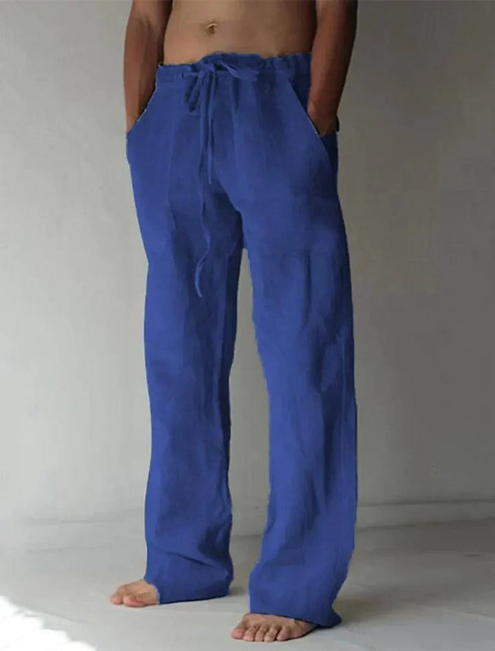 Moderne linnen broek voor heren. Streetwear en casual look. Ademende stof, comfortabel voor lente en herfst.