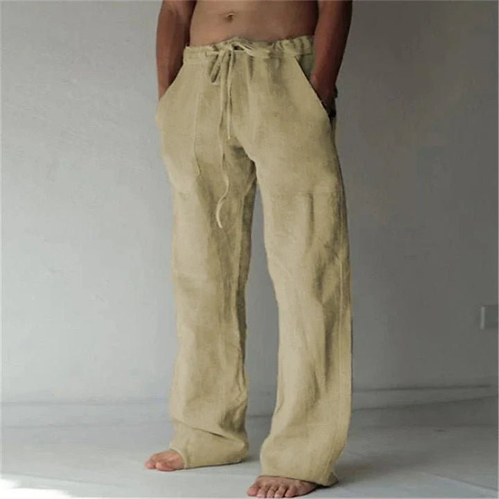 Casual heren linnen broek met rechte pasvorm. Comfortabel en stijlvol voor streetwear in lente en herfst.