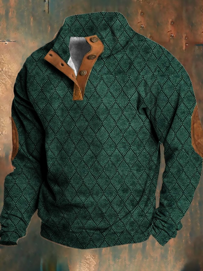 Stijlvolle heren pullover in groen met elleboogstukken