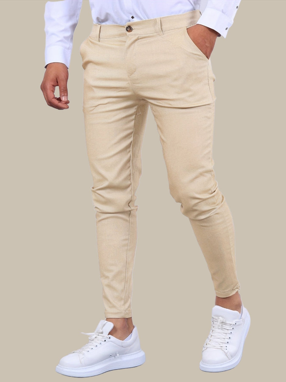 Stijlvolle heren skinny broek in beige