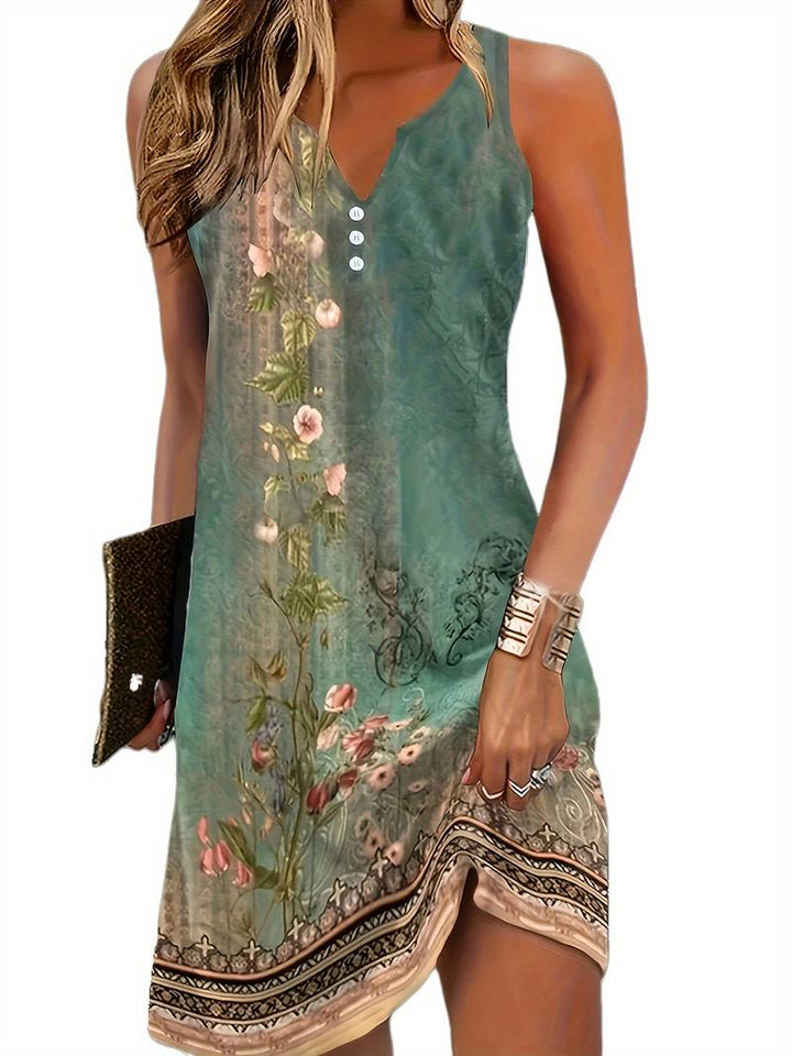 Comfortabele polyester dames zomerjurk, mouwloze mini-jurk met bloemenprint, perfect voor warme dagen.