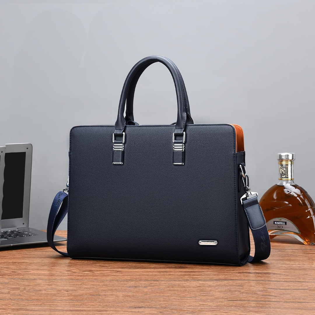 Echt lederen zakelijke aktetas voor heren en dames, met laptopvak en meerdere compartimenten.