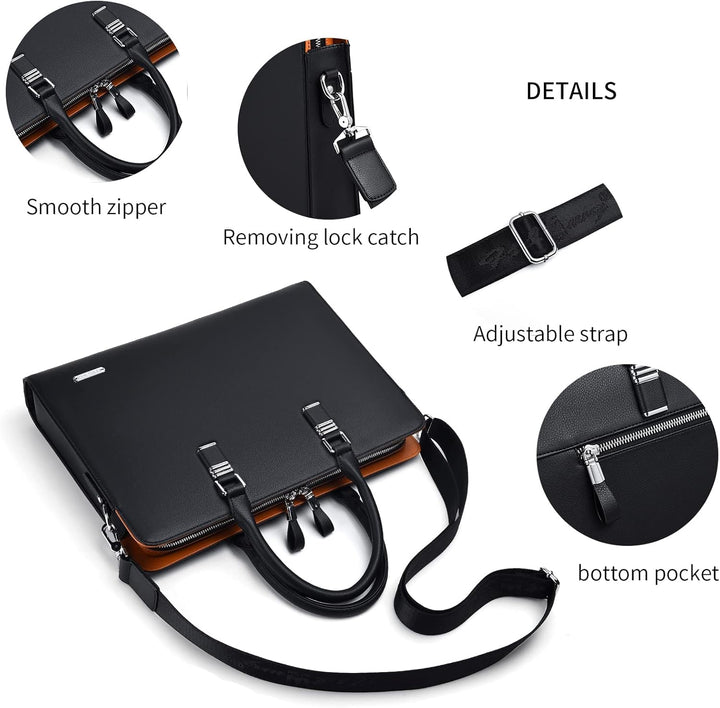 Elegante heren laptoptas van echt leer, met comfortabele handvatten en georganiseerde binnenzijde.