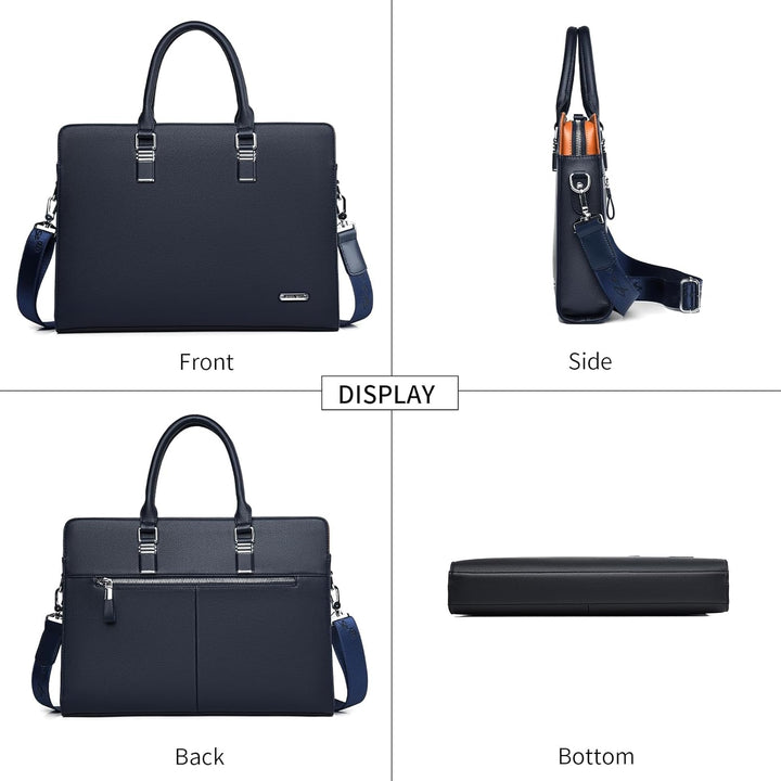 Compacte maar ruime leren aktetas voor laptop en documenten, ideaal voor de moderne professional.