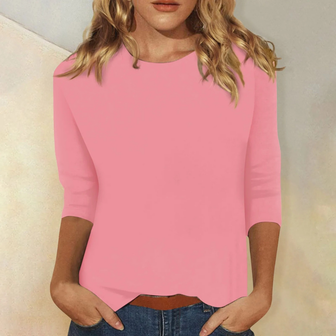 "Effen damesshirt met ronde hals en lange mouwen, stijlvolle en comfortabele pasvorm, ideaal voor iedere gelegenheid."