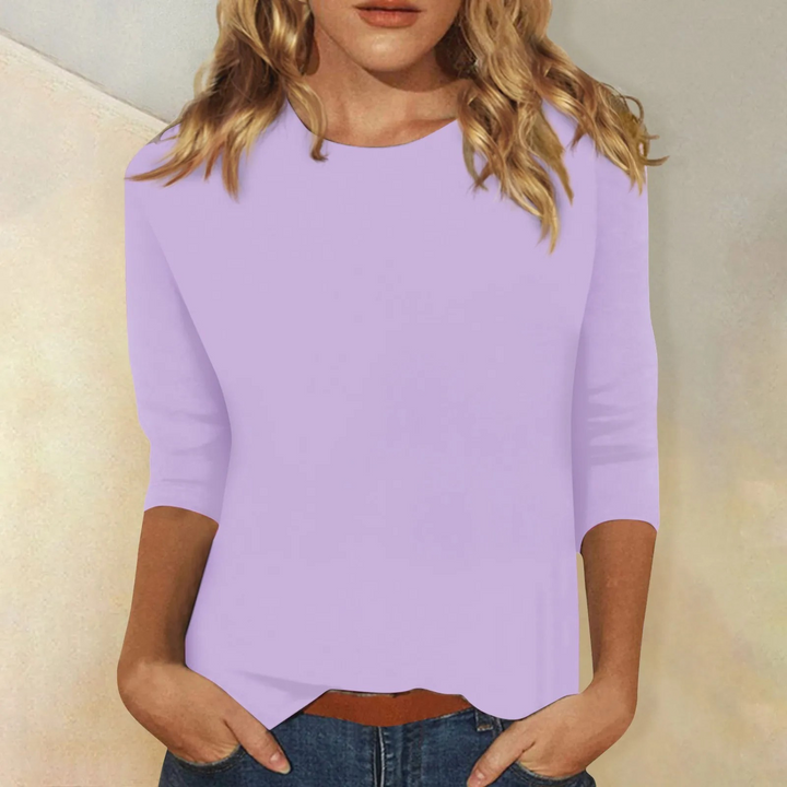 "Effen damesshirt met ronde hals en lange mouwen, stijlvolle en comfortabele pasvorm, ideaal voor iedere gelegenheid."
