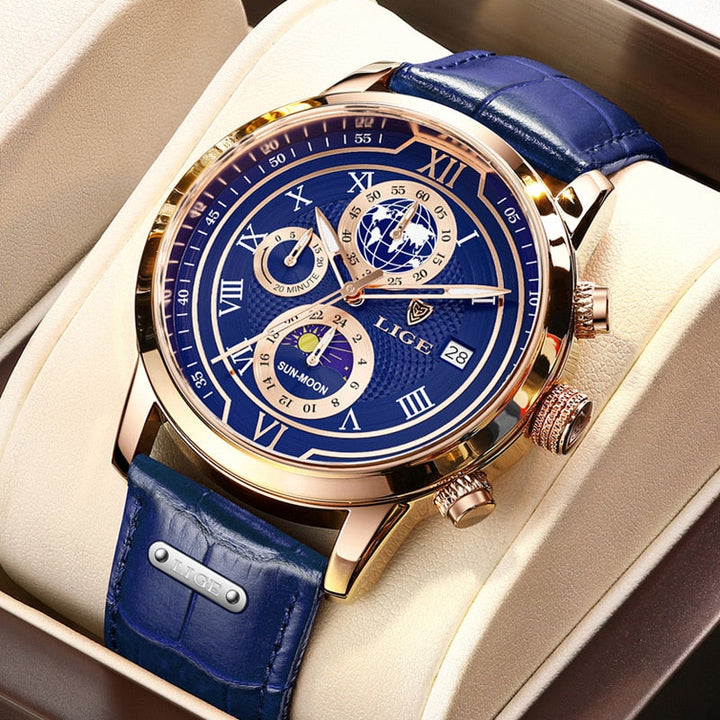 "Elegant heren chronograaf horloge, klassiek met moderne touch, luxe design, perfect accessoire voor elke gelegenheid."