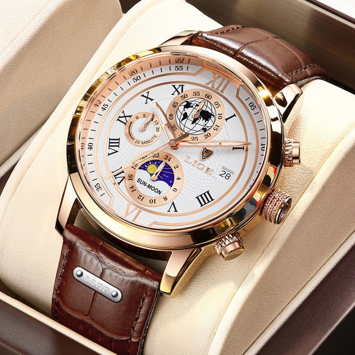 "Elegant heren chronograaf horloge, klassiek met moderne touch, luxe design, perfect accessoire voor elke gelegenheid."