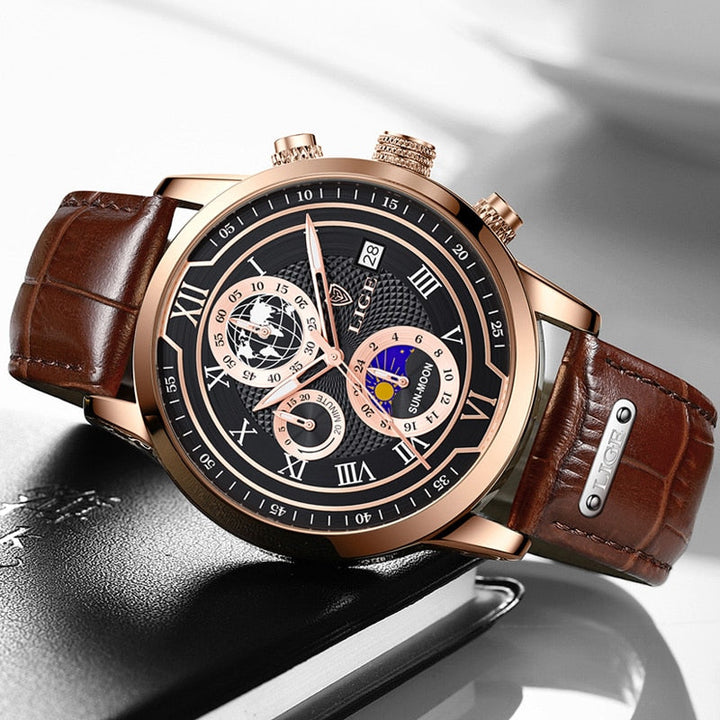 "Elegant heren chronograaf horloge, klassiek met moderne touch, luxe design, perfect accessoire voor elke gelegenheid."