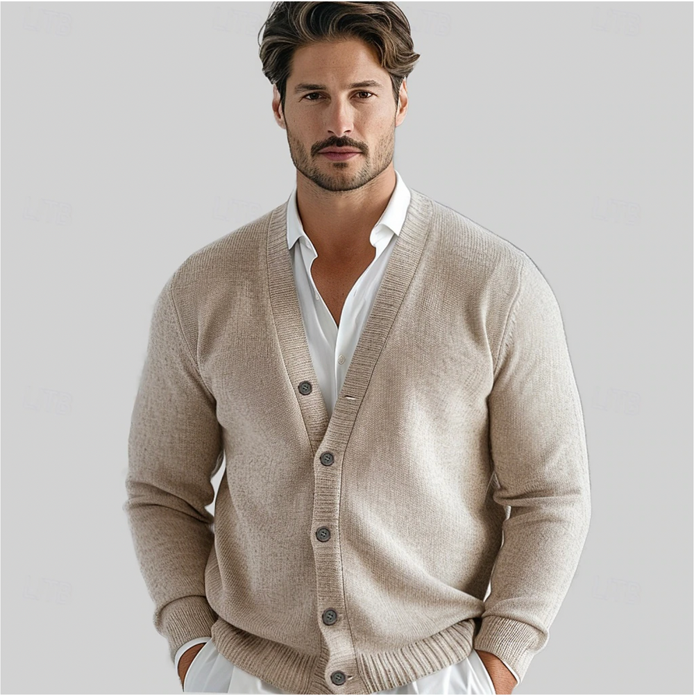 "Elegant heren wollen vest met V-hals en knoopsluiting, tijdloze look in klassieke stijl. Geschikt voor casual of formele gel