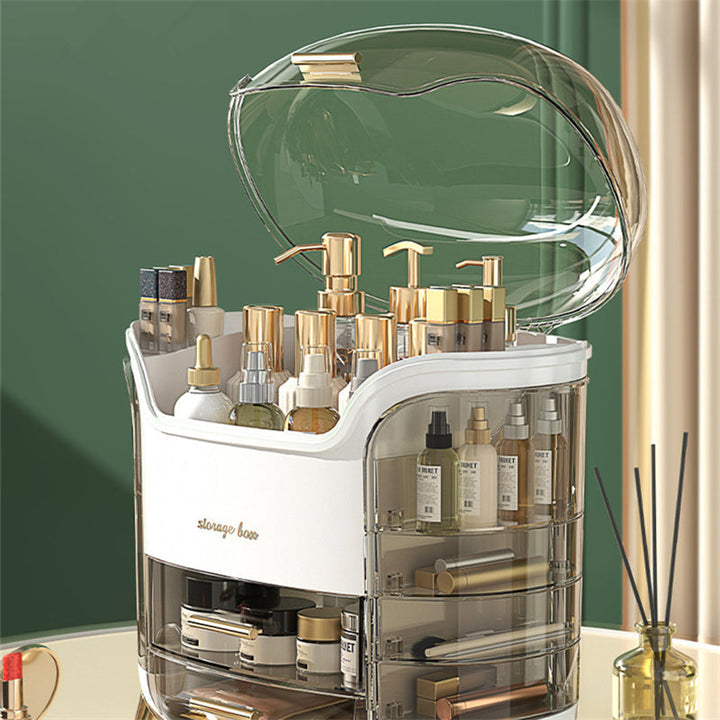 "Elegant zwarte/witte make-up organizer, hoogwaardig kunststof, meerdere vakken, stijlvol ontwerp voor georganiseerde ruimte.