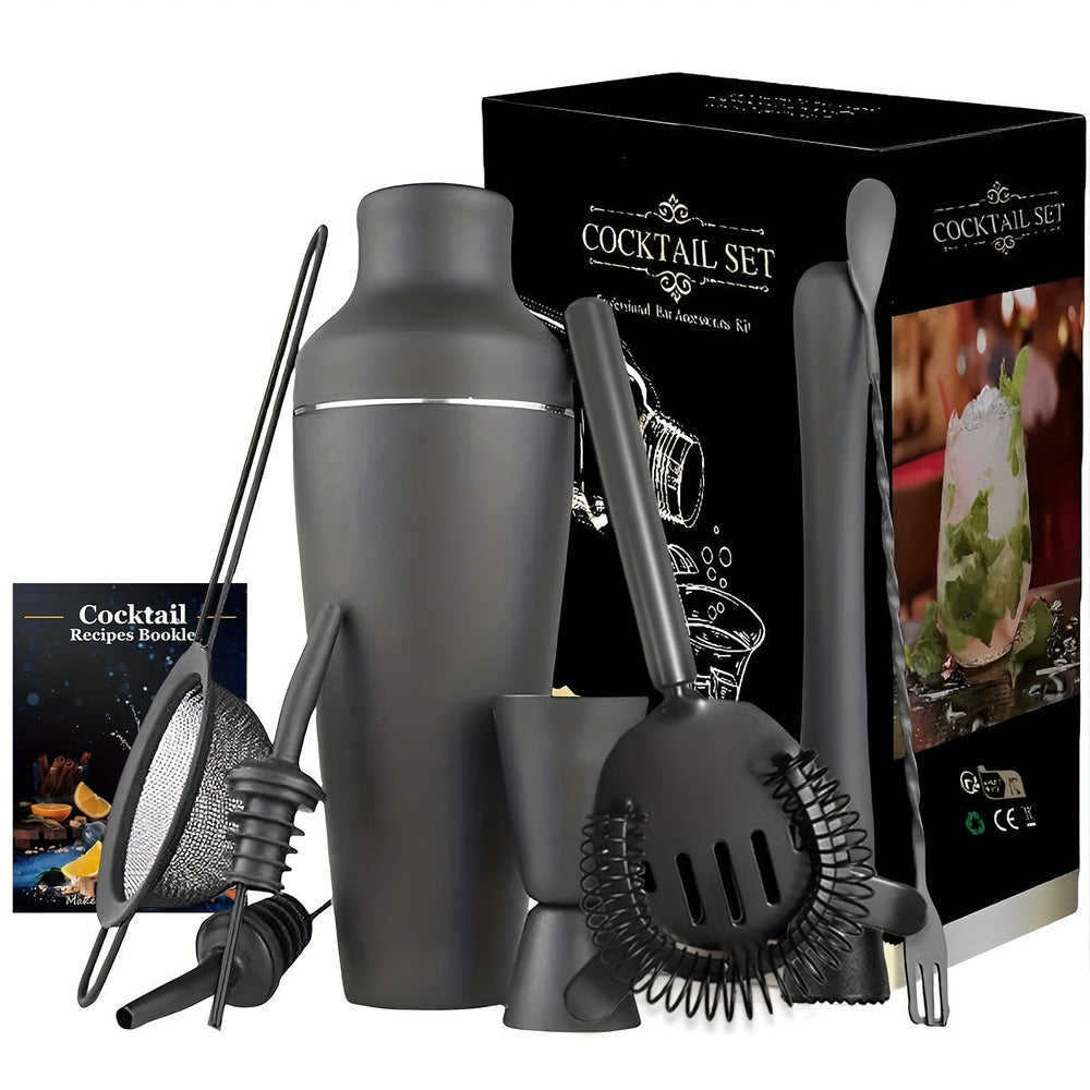 "Elegante cocktailset met shaker, strainers en muddler van roestvrij staal voor een luxe barervaring thuis."