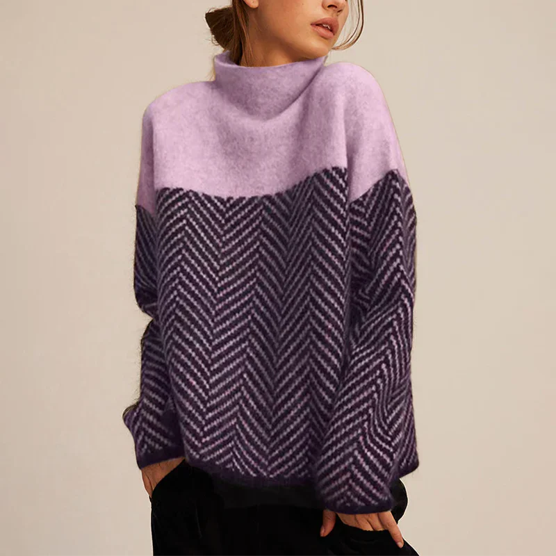 Comfortabele dames coltrui met verfijnd visgraatpatroon. Een tijdloze en elegante trui voor elke vrouw.